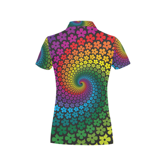 Flower Power Rainbow Spiral Print Women's Polo Shirt