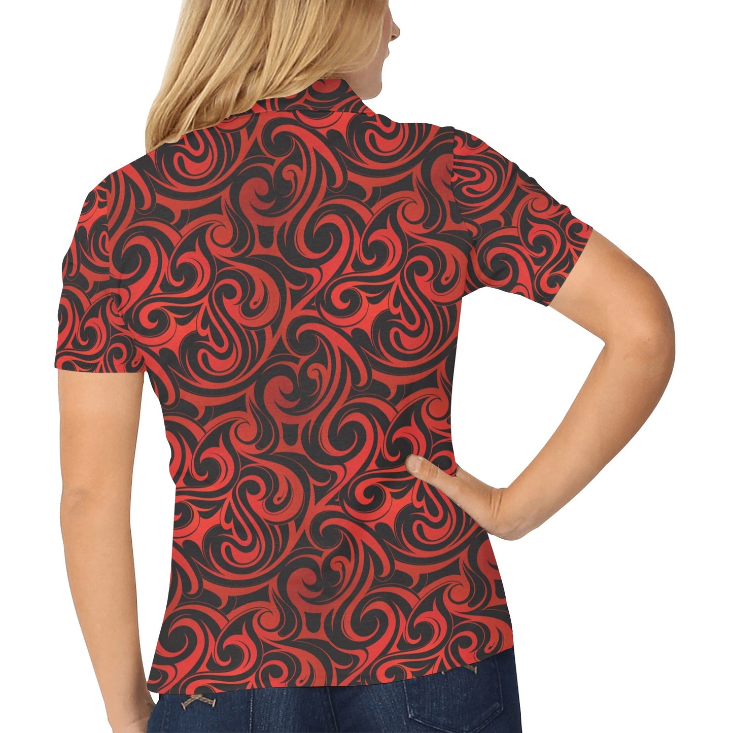 Maori Red Black Themed Design Women's Polo Shirt