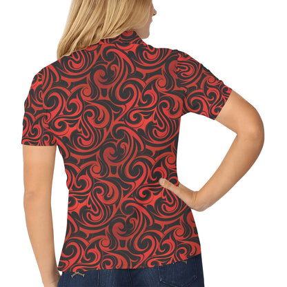 Maori Red Black Themed Design Women's Polo Shirt
