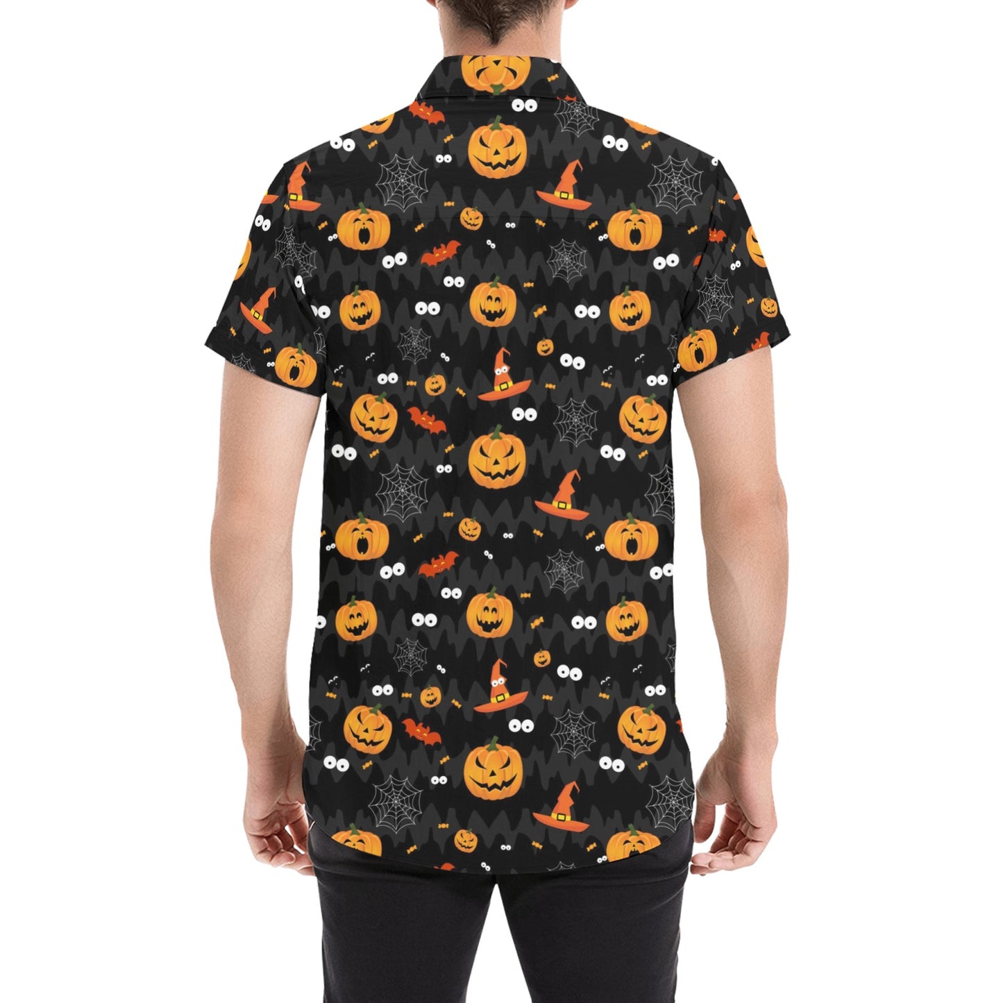 Halloween Print Design LKS405 Men Short Sleeve Button Up Shirt