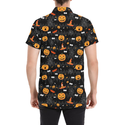 Halloween Print Design LKS405 Men Short Sleeve Button Up Shirt