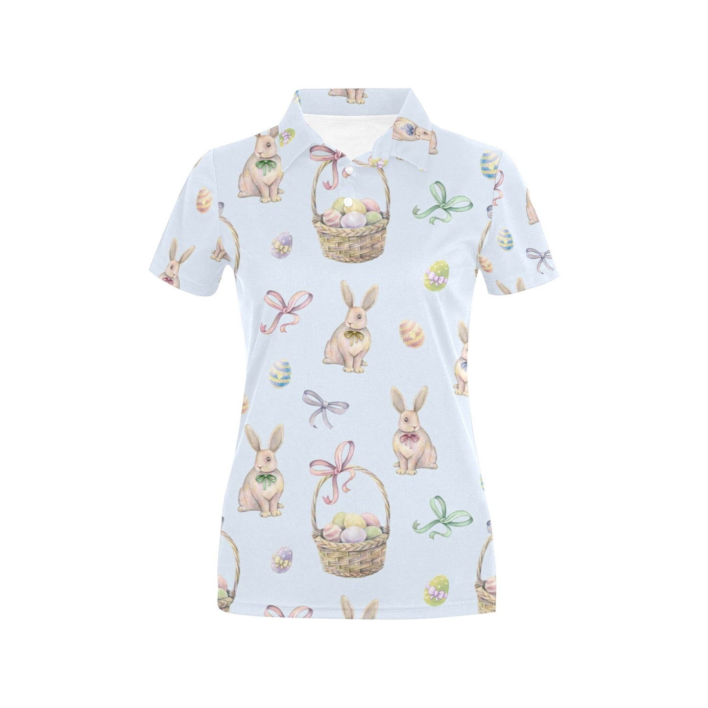Rabbit Easter Eggs Pattern Print Design 03 Women's Polo Shirt