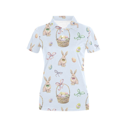 Rabbit Easter Eggs Pattern Print Design 03 Women's Polo Shirt