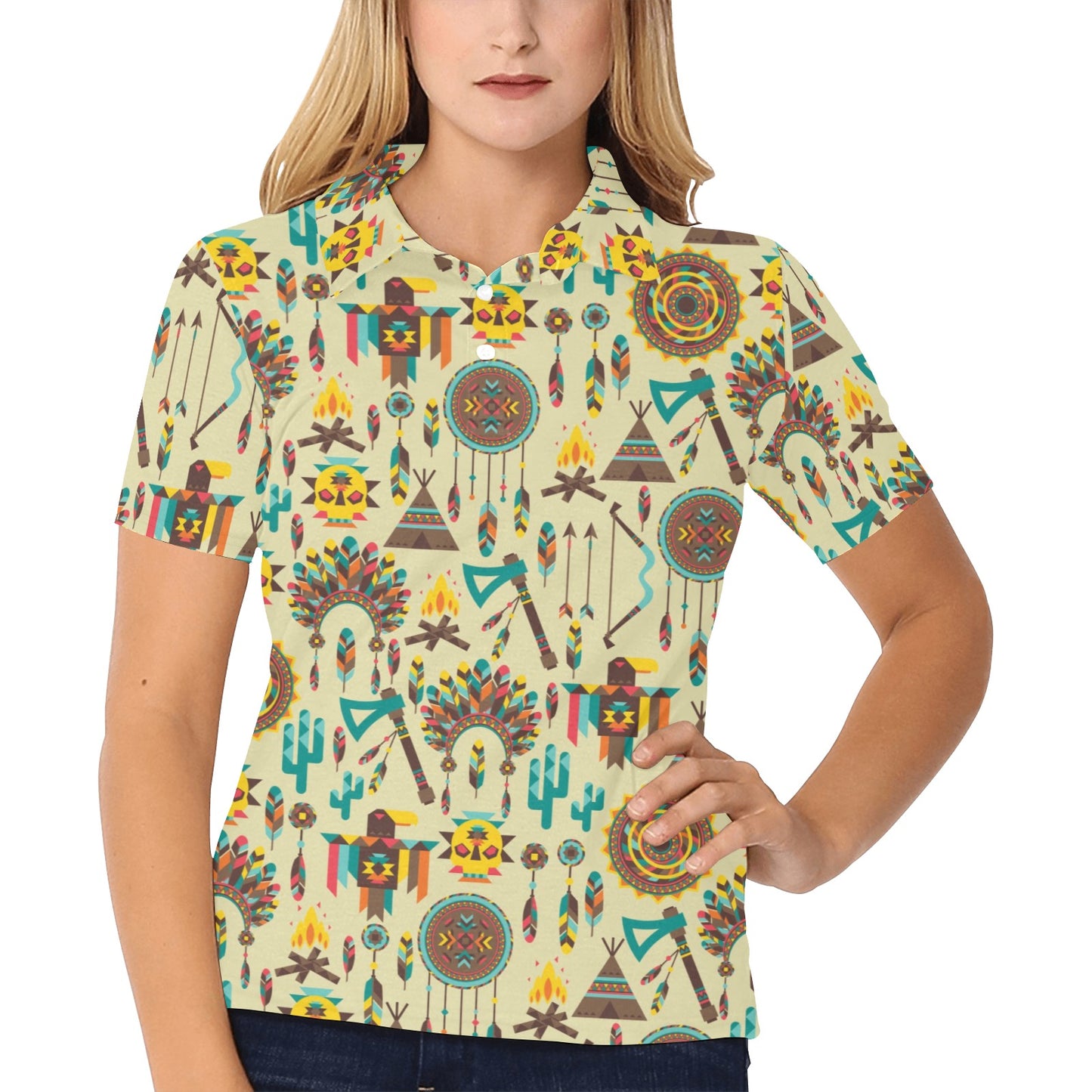 Tribal indians native american aztec Women's Polo Shirt
