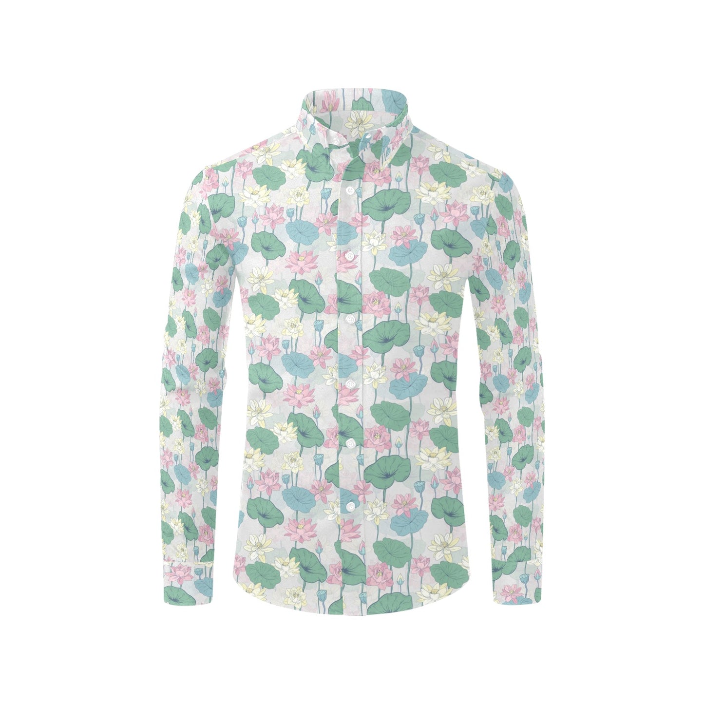 Water Lily Print Design LKS305 Men's Long Sleeve Dress Shirt