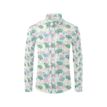 Water Lily Print Design LKS305 Men's Long Sleeve Dress Shirt