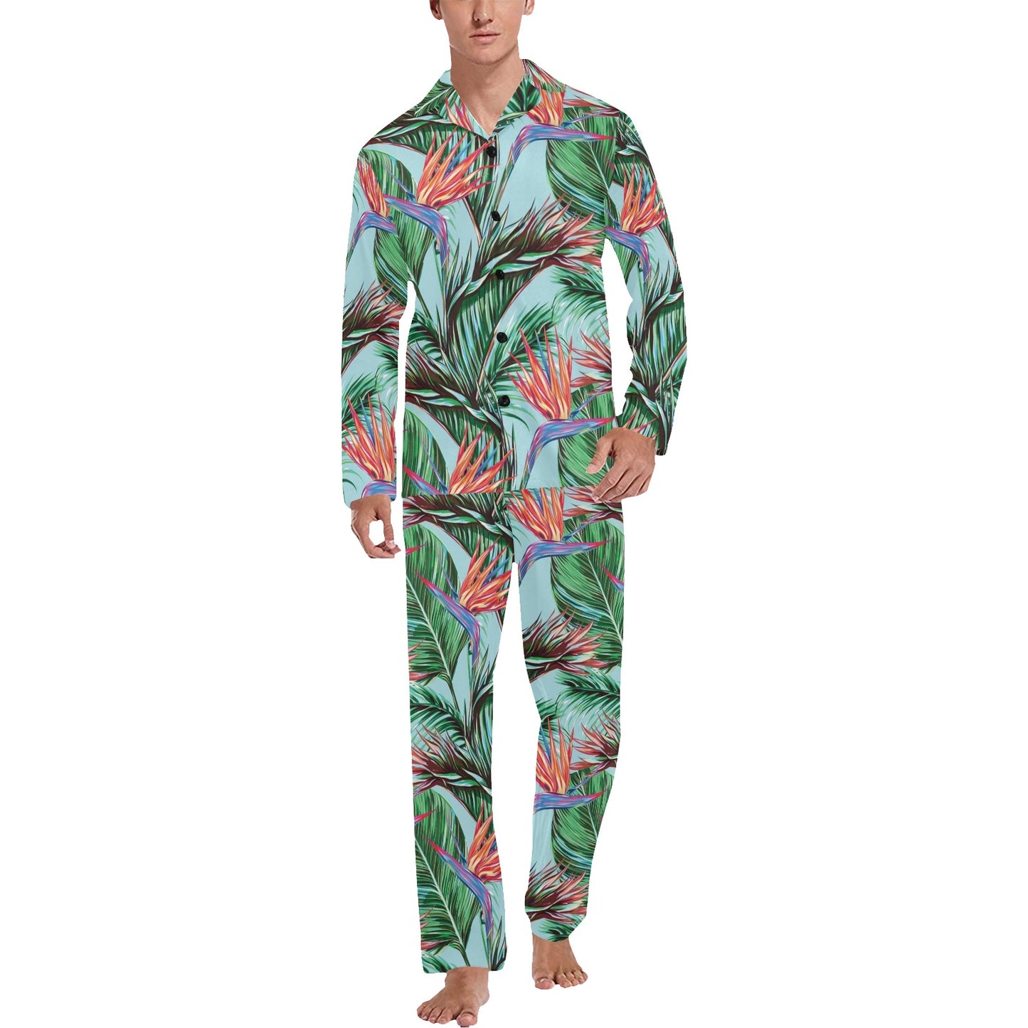 Bird Of Paradise Pattern Print Design BOP01 Men's Long Pajama Set