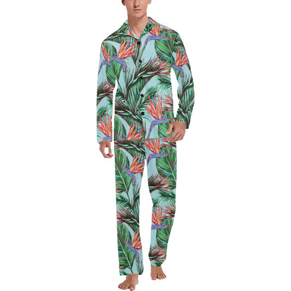 Bird Of Paradise Pattern Print Design BOP01 Men's Long Pajama Set