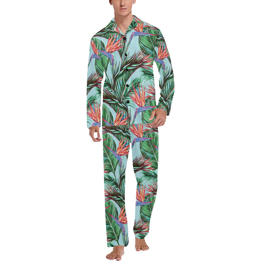 Bird Of Paradise Pattern Print Design BOP01 Men's Long Pajama Set