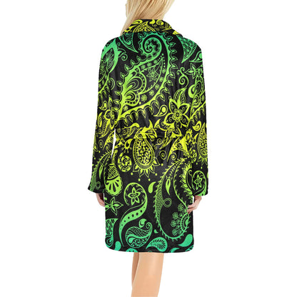 Paisley Green Design Print Women's Fleece Robe