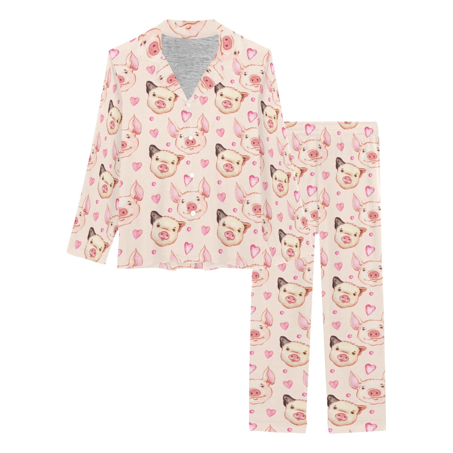 Pig Print Design LKS406 Women's Long Pajama Set