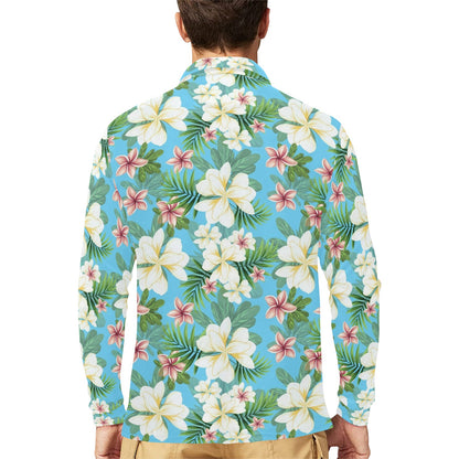 Plumeria Pattern Print Design PM028 Long Sleeve Polo Shirt For Men's