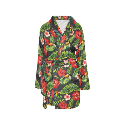 Hibiscus Red With Parrotprint Design LKS303 Women's Fleece Robe