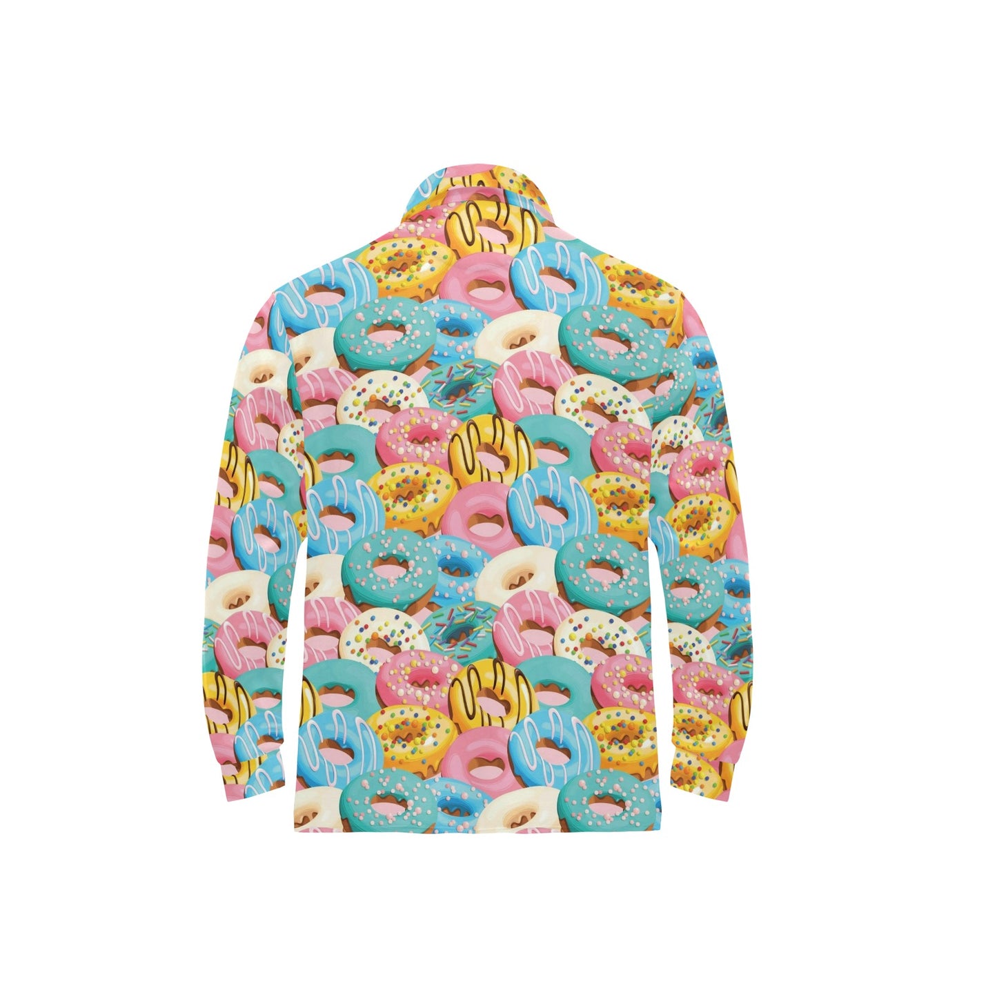 Donut Pattern Print Design DN01 Long Sleeve Polo Shirt For Men's