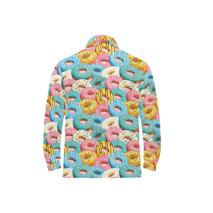 Donut Pattern Print Design DN01 Long Sleeve Polo Shirt For Men's