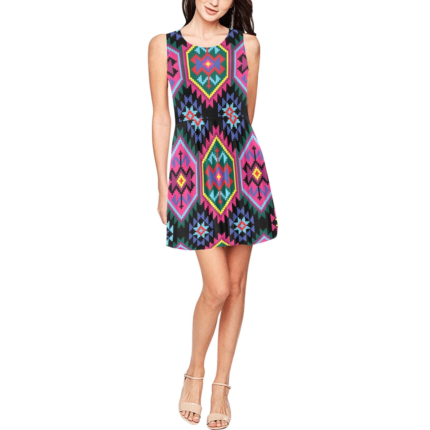 Mexican Pattern Print Design 02 Sleeveless Dress