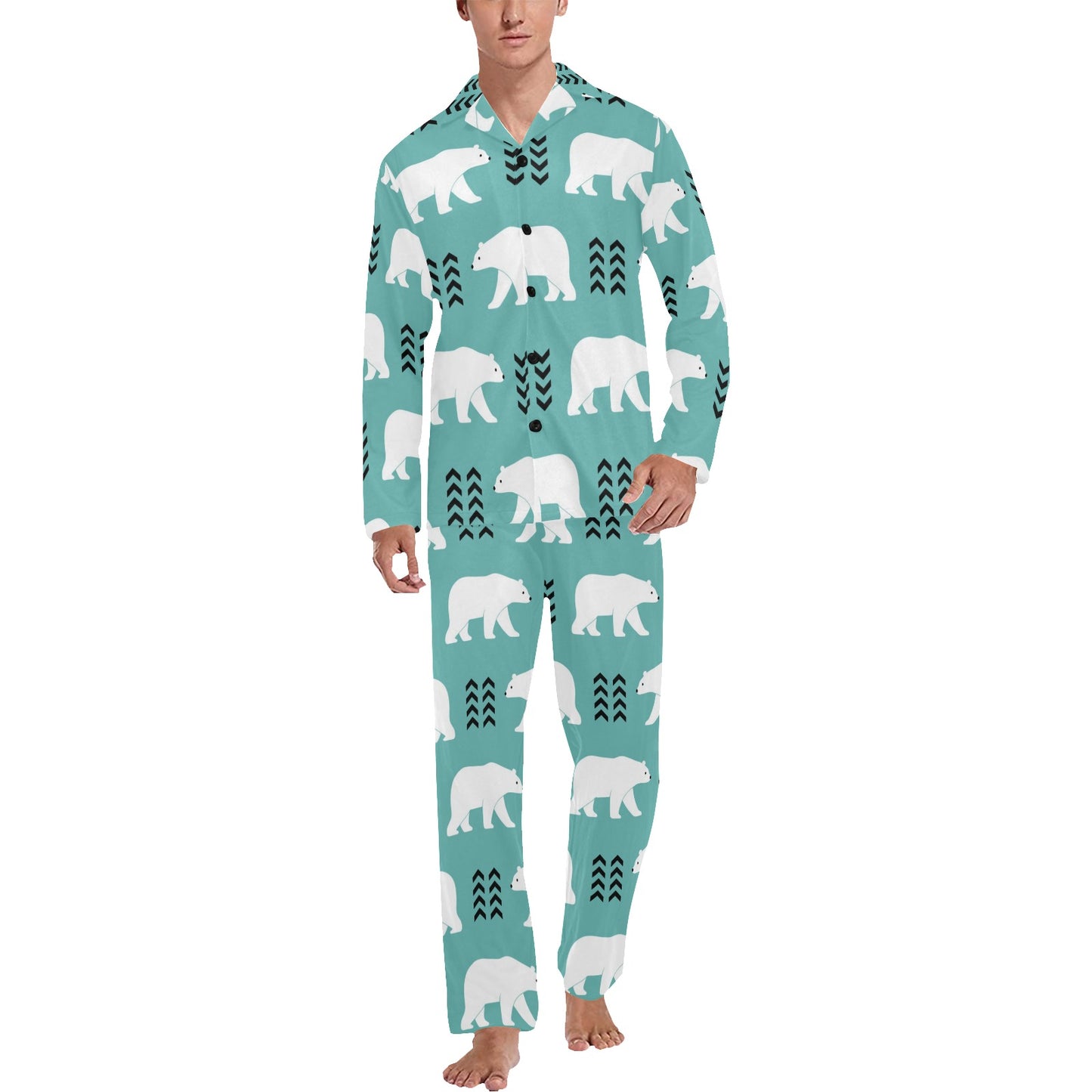 Polar Bear Pattern Print Design A05 Men's Long Pajama Set