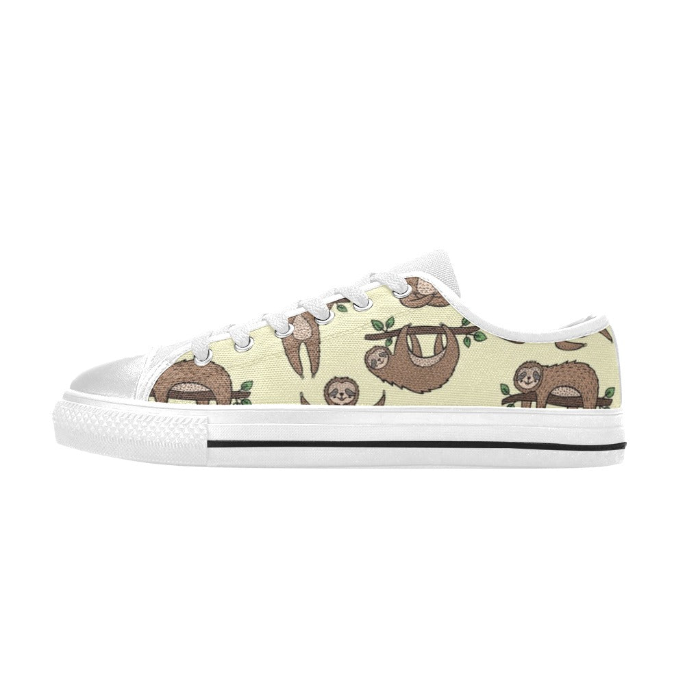 Sloth Print Design LKS3010 Women's White Low Top Shoes