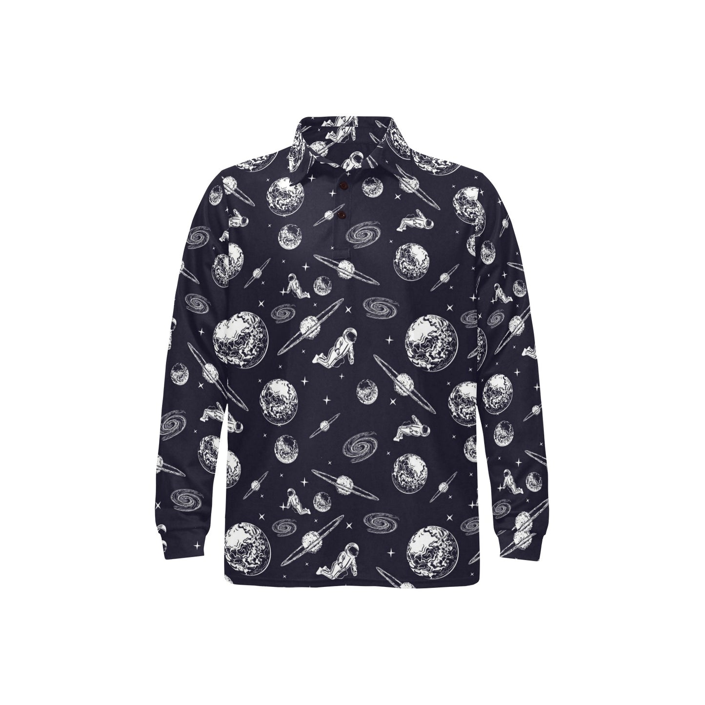 Space Astronaut Print Design LKS302 Long Sleeve Polo Shirt For Men's