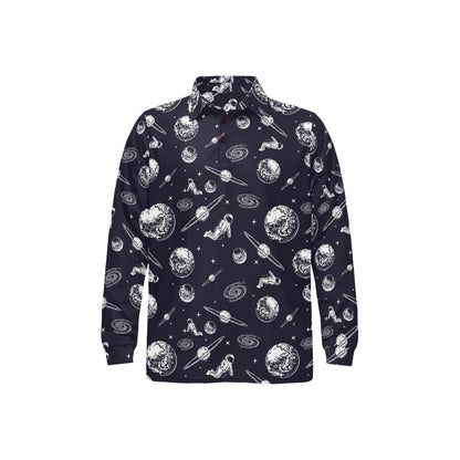 Space Astronaut Print Design LKS302 Long Sleeve Polo Shirt For Men's