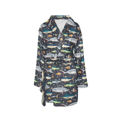 Swordfish Pattern Print Design 04 Women's Fleece Robe