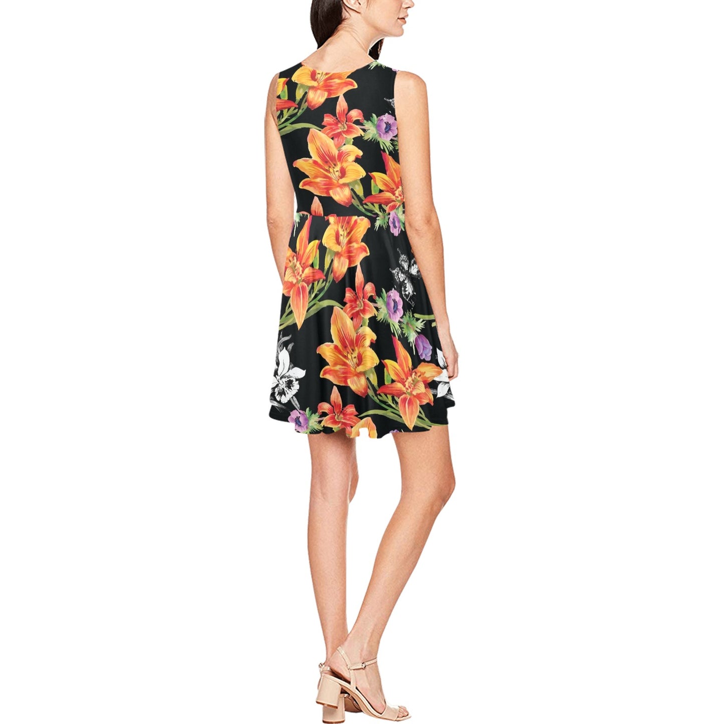 Tropical Flower Pattern Print Design TF02 Sleeveless Dress