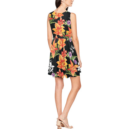 Tropical Flower Pattern Print Design TF02 Sleeveless Dress