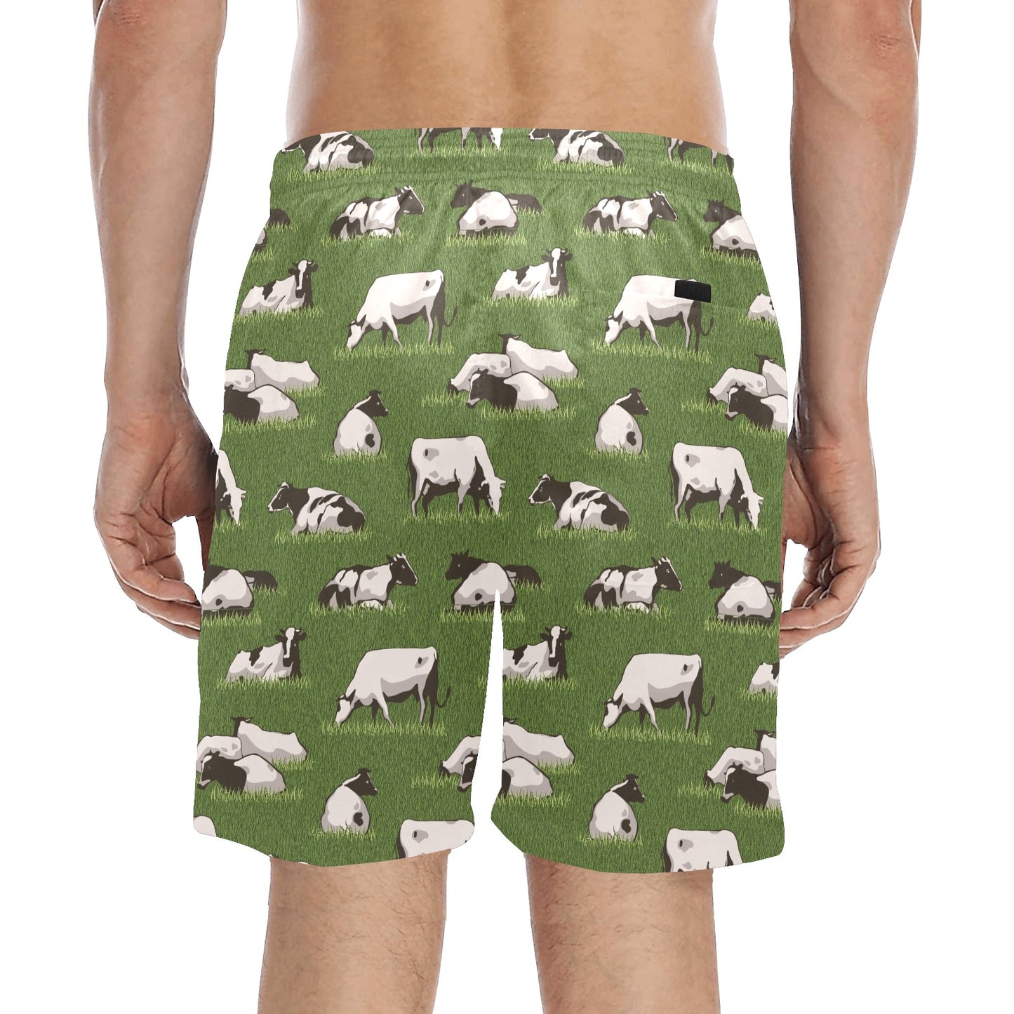 Cow on Grass Print Pattern Men's Swim Trunks Beach Shorts