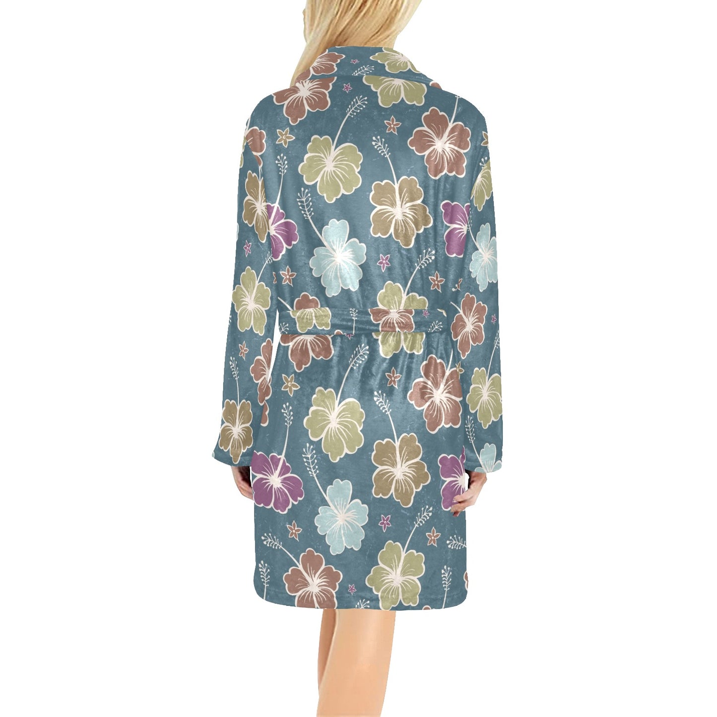 Hibiscus Pattern Print Design HB033 Women's Fleece Robe