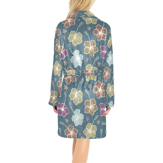 Hibiscus Pattern Print Design HB033 Women's Fleece Robe