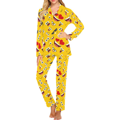 Emoji Face Print Pattern Women's Long Pajama Set