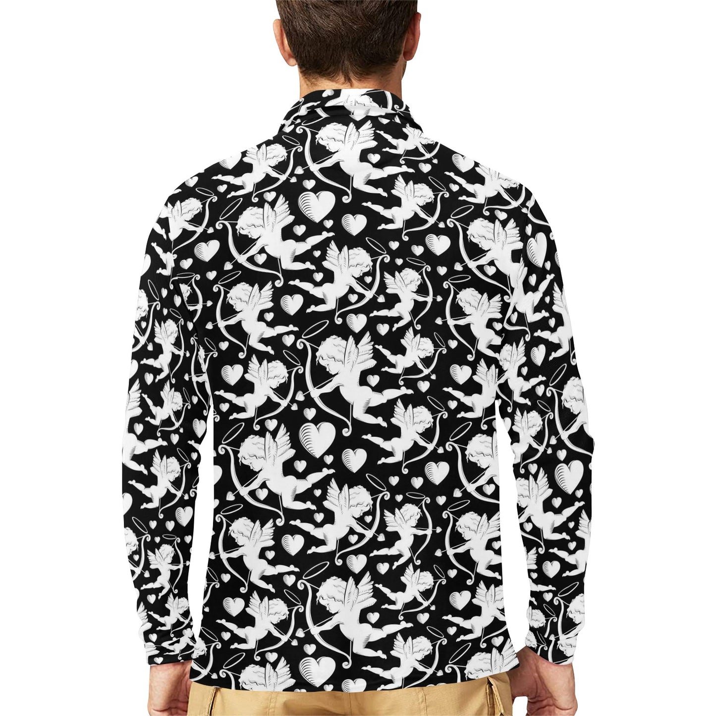 Cupid Pattern Print Design 04 Long Sleeve Polo Shirt For Men's
