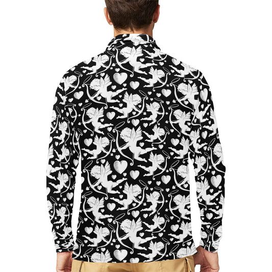 Cupid Pattern Print Design 04 Long Sleeve Polo Shirt For Men's