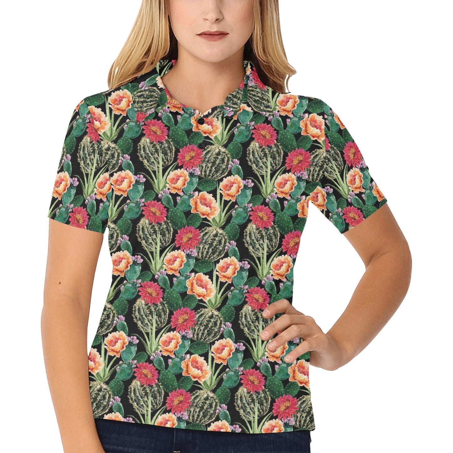 Cactus Pattern Print Design 06 Women's Polo Shirt