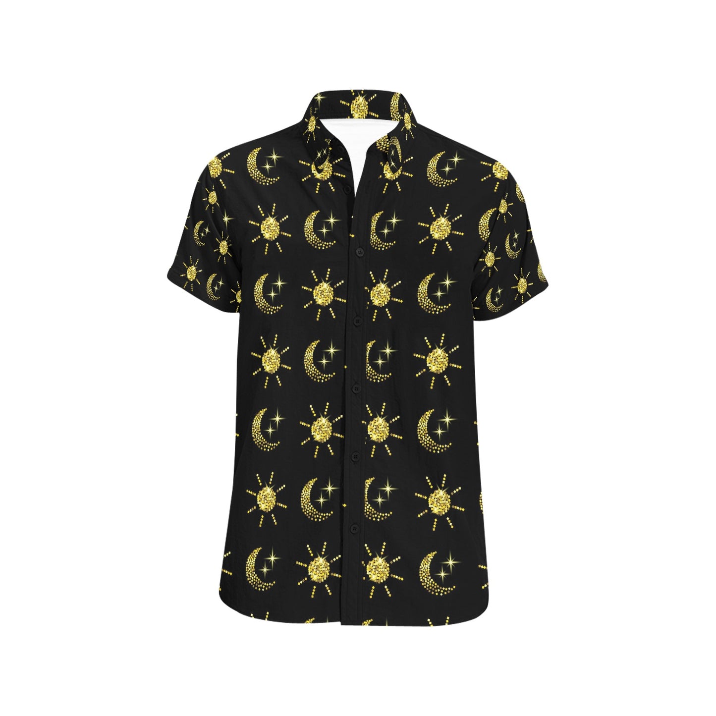 Sun Moon Print Design LKS304 Men Short Sleeve Button Up Shirt