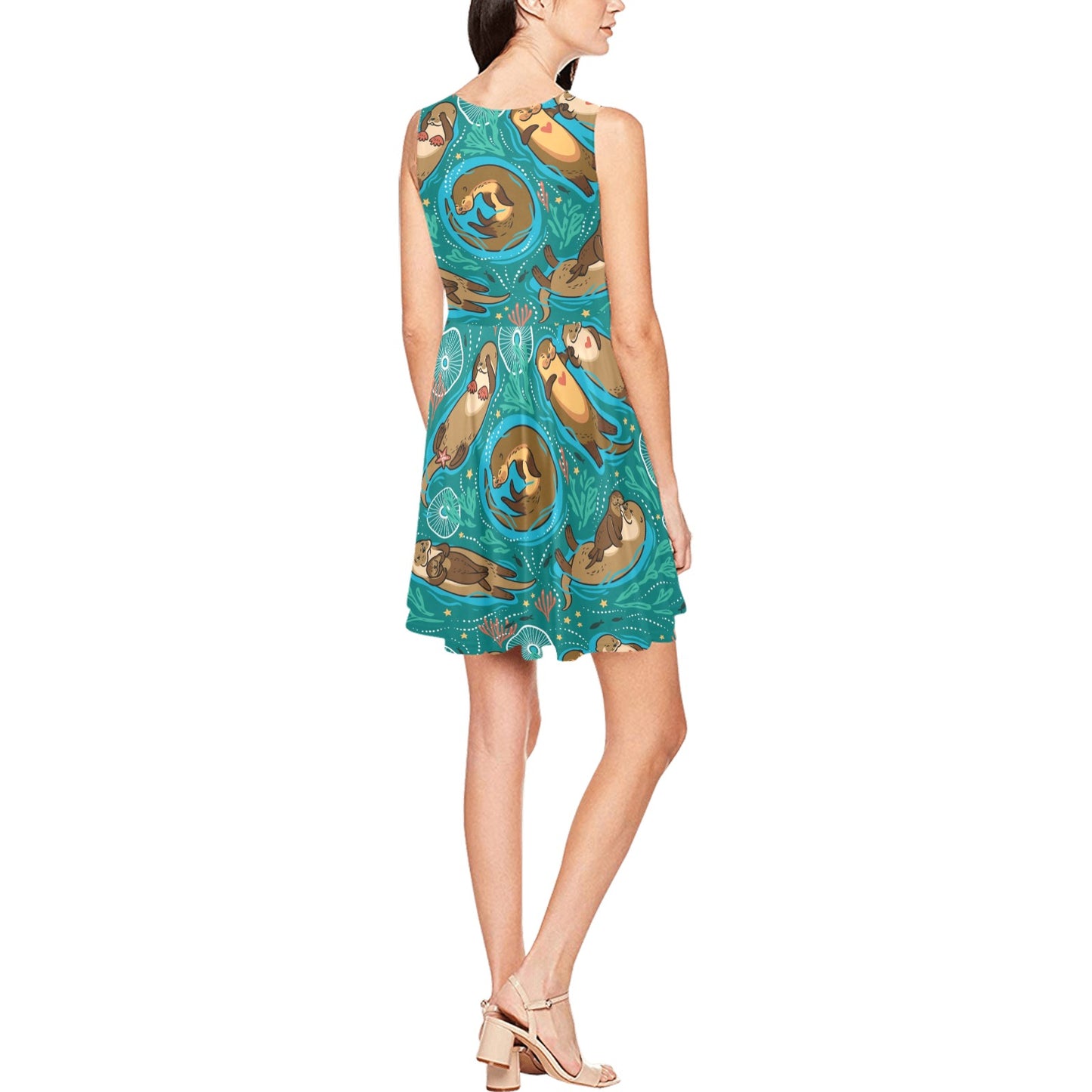 Sea Otter Pattern Print Design 01 Sleeveless Dress
