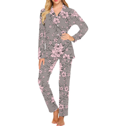 Cherry Blossom Pattern Print Design CB05 Women's Long Pajama Set