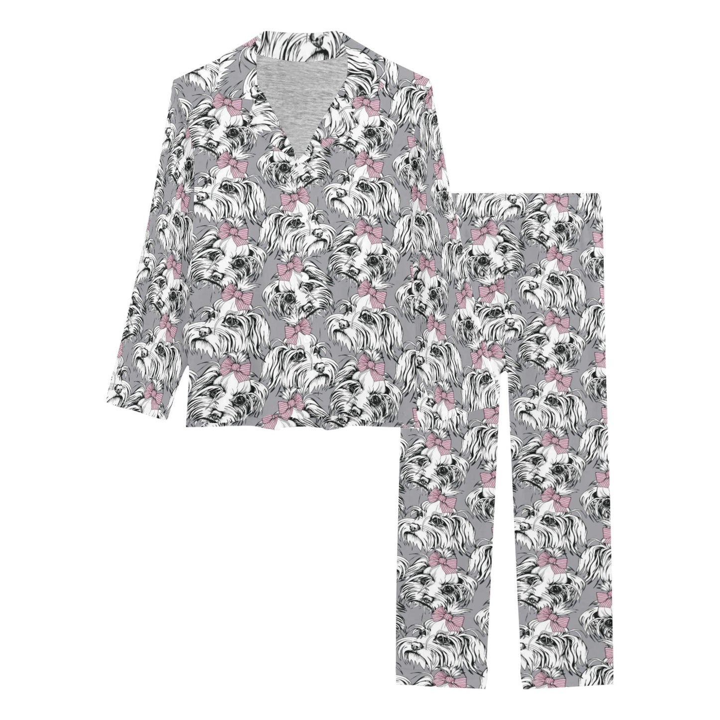 Maltese Pattern Print Design 01 Women's Long Pajama Set
