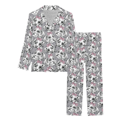 Maltese Pattern Print Design 01 Women's Long Pajama Set