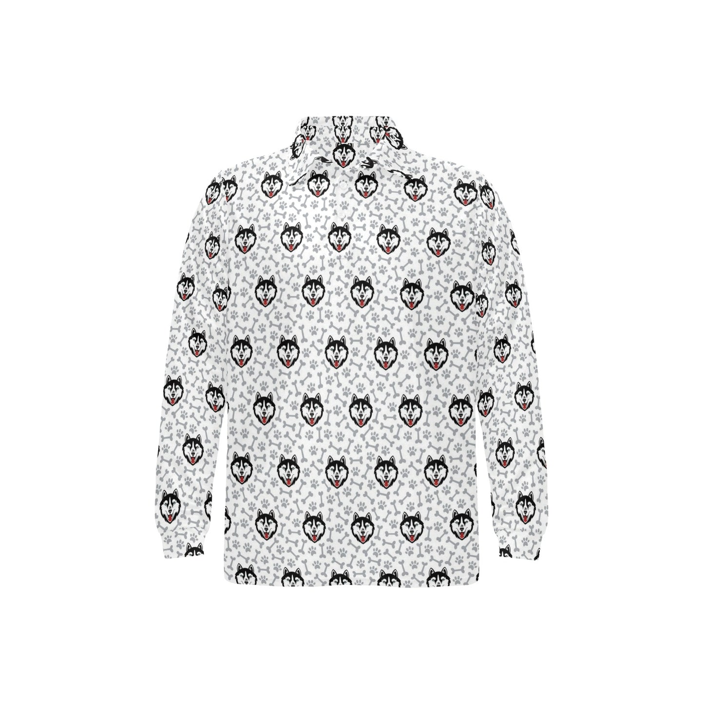 Siberian Huskies Print Design LKS305 Long Sleeve Polo Shirt For Men's