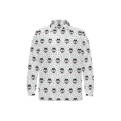 Siberian Huskies Print Design LKS305 Long Sleeve Polo Shirt For Men's