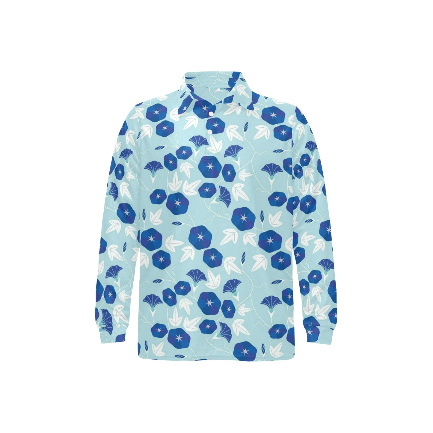 Morning Glory Pattern Print Design MG07 Long Sleeve Polo Shirt For Men's