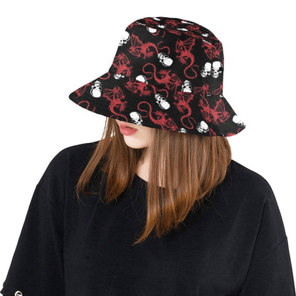 Skull With Red Dragon Print Design LKS304 Unisex Bucket Hat