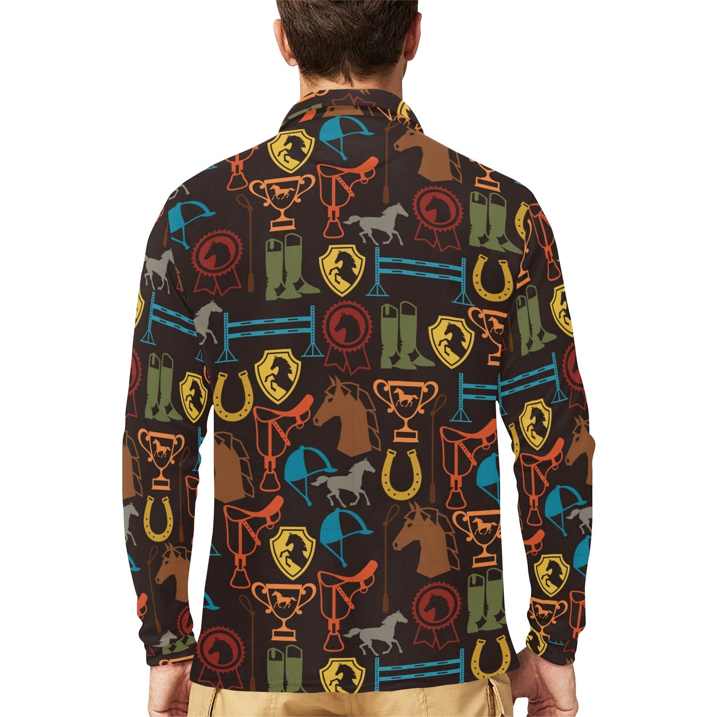 Equestrian Equipment Horse Colorful Long Sleeve Polo Shirt For Men's