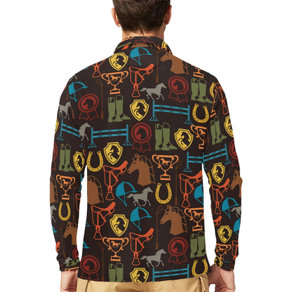 Equestrian Equipment Horse Colorful Long Sleeve Polo Shirt For Men's