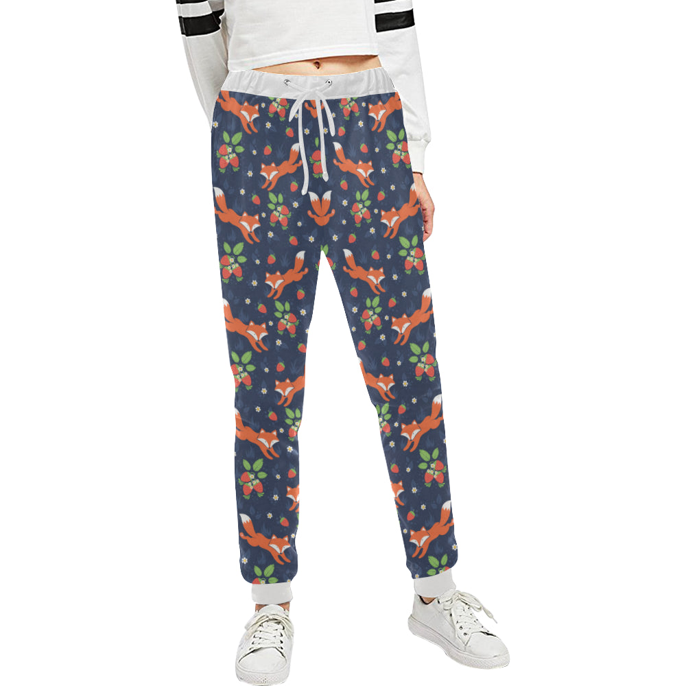 Fox Strawberry Print Pattern Unisex Sweatpants