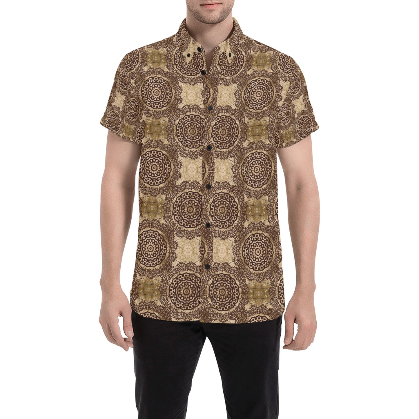 Ancient Greek Symbol Print Design LKS309 Men Short Sleeve Button Up Shirt