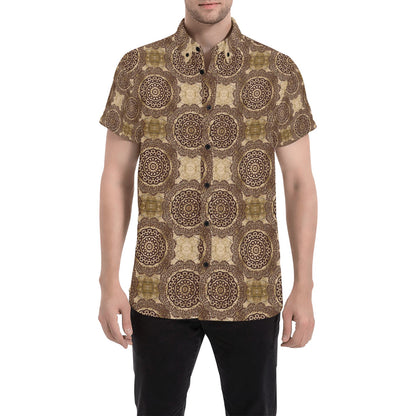 Ancient Greek Symbol Print Design LKS309 Men Short Sleeve Button Up Shirt