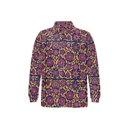 Suzani Print Design LKS303 Long Sleeve Polo Shirt For Men's