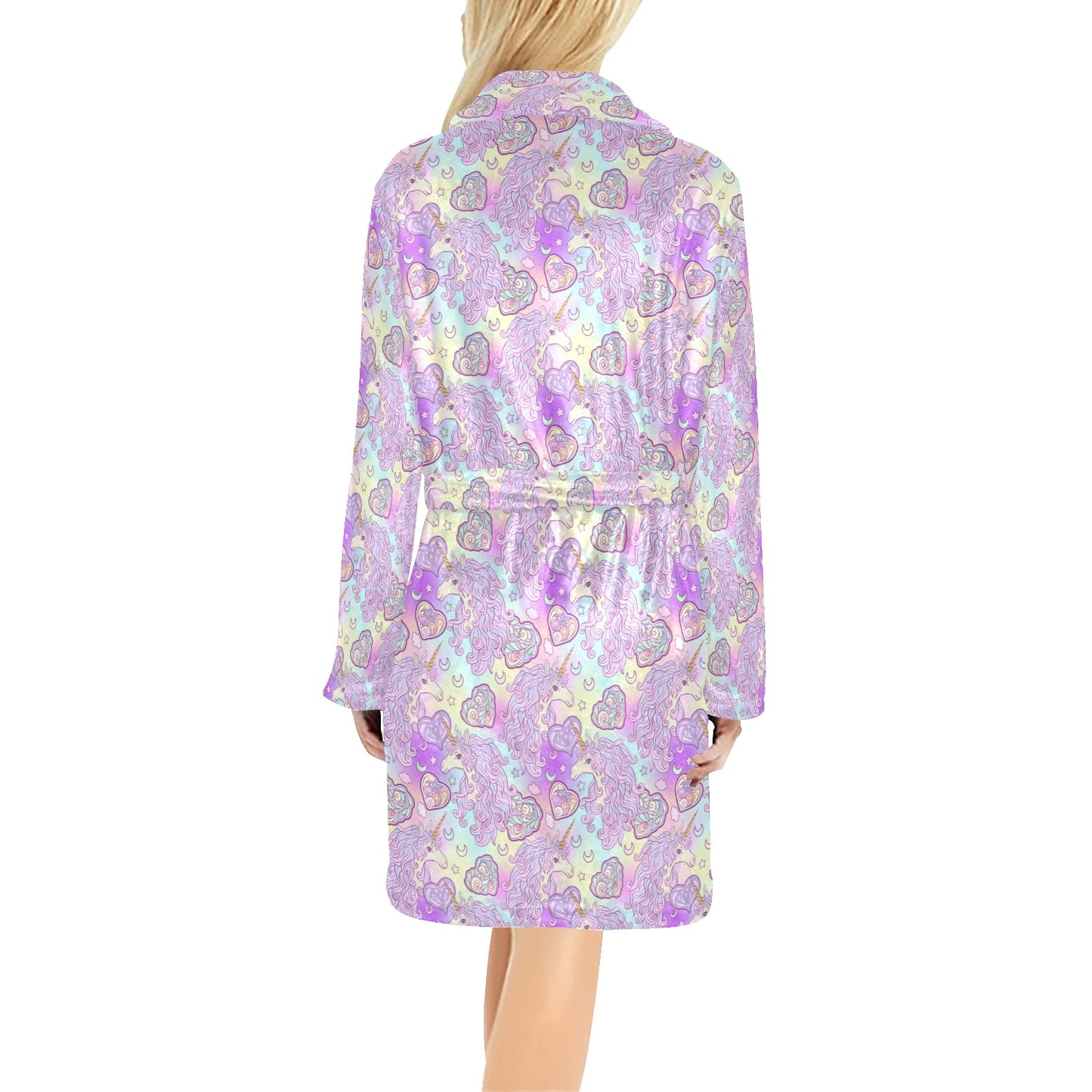 Unicorn Rainbow Star Heart Print Women's Fleece Robe